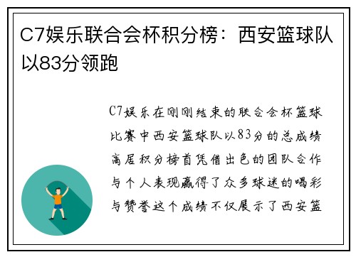 C7娱乐联合会杯积分榜：西安篮球队以83分领跑